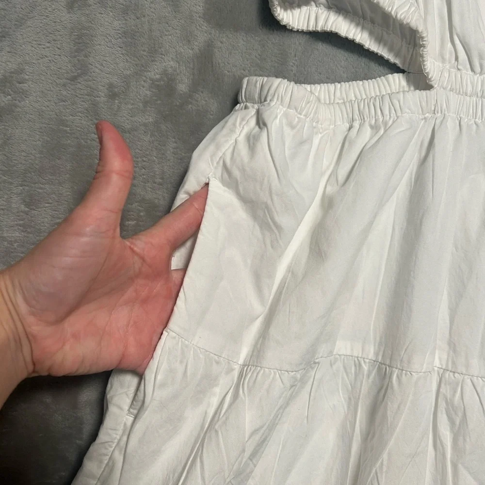 J Crew Harbor Side Cutout Maxi Dress Women’s XL White Tie Strap Pockets - Picture 7 of 9